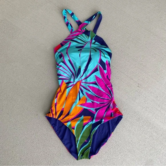 NWT Trina Turk Women's Wailea Reversible Multicolor Halter Swimsuit Size 10 - Picture 8 of 15